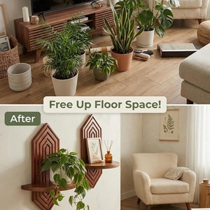 Cross-border wooden <b>wall</b>-mounted shelf, diamond-shaped creative <b>wall</b> decoration shelf, solid wood storage rack, plant <b>display</b> - Product Image 3
