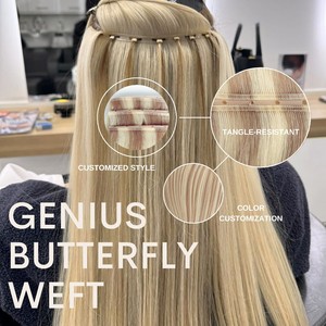 Extensioni di Capelli Russi Vergini al 100% Marrone <span class=keywords><strong>Scuro</strong></span>, Trama a Farfalla Invisibile con Foro Doppio per Genius Weft - Vendita Calda - Product Image 5