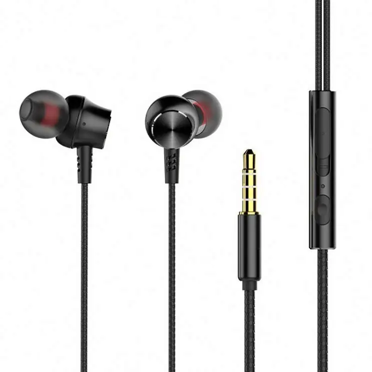 3.5mm headphone berkabel Super Bass Stereo logam earbud Headset mikrofon Headset kontrol suara berkabel Earphone bebas genggam