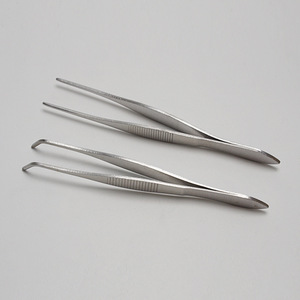 Stainless Steel Laboratory Tweezers 10Cm Straight And Curved Tips With Teeth For Precision Assembly And Biological Experiments - Product Image 1
