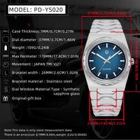 Montre à quartz pour homme PAGANI DESIGN PDYS020 ultra-fine 7 mm, série 222, saphir, acier inoxydable, étanche