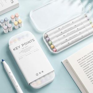 Surligneurs Morandi à double pointe avec pointe <span class=keywords><strong>de</strong></span> brosse ronde, couleur claire, logo personnalisable, fournitures scolaires non effaçables, lot <span class=keywords><strong>de</strong></span> 5 couleurs - Product Image 3