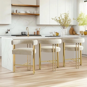 Tabouret de bar moderne en velours capitonné avec pieds en acier inoxydable doré, <span class=keywords><strong>chaise</strong></span> <span class=keywords><strong>haute</strong></span> pour la maison, le bistrot, le café - Product Image 1