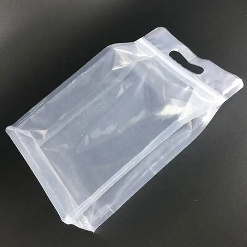 Durable Hand-length Handle Block Bottom Side Gusset Zip Lock Bag For Rice And Snack