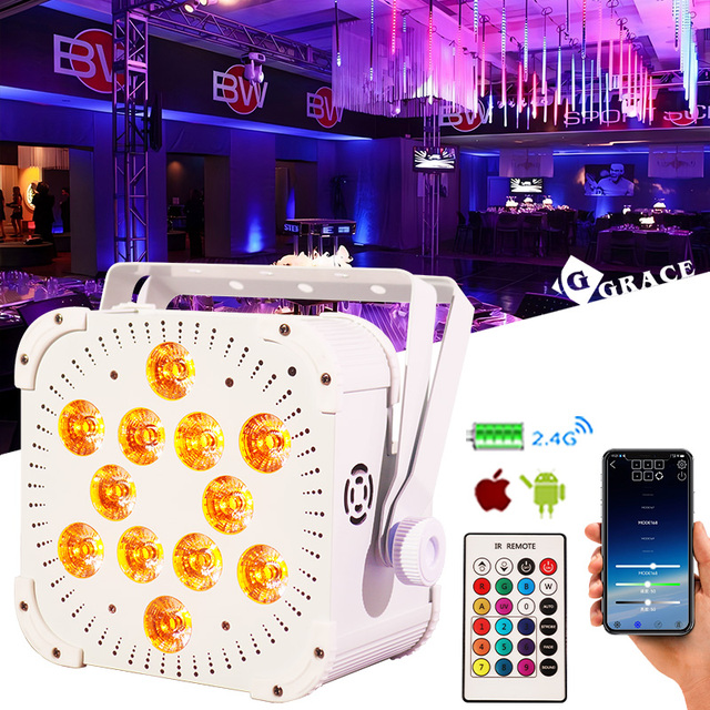 Igreslite RgbwaUv 6in1 LED Flat Par Can Wifi Wireless DMX 12x18w Battery LED Par Light