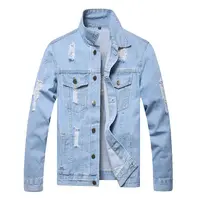 Kleines MOQ Günstiger Preis Feine Qualität Wettbewerbs fähiges Himmelblau für Jungen Hochwertige verblasste blaue Jeans jacke Versand bereit