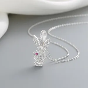 Cute Fine Jewelry Aaa Zircon Rabbit Pendant Thin Chain 925 Sterling Silver Rhodium Plated Womens Necklace