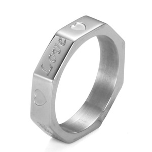 Bague en acier inoxydable en forme de cœur, forme géométrique octogonale, bijoux unisexes, cadeau - Product Image 5