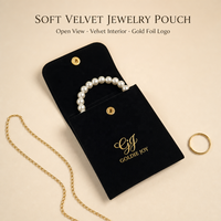Pochette à bijoux en velours noir avec rabat, personnalisable avec logo imprimé, petite pochette en velours pour ranger bracelets et colliers
