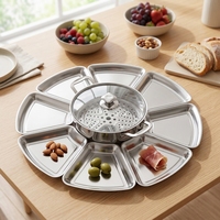 Plat de service élégant en acier inoxydable de forme irrégulière, poli, pour la maison, les banquets, la vaisselle de table, idéal pour les fruits de mer, les réunions, compatible micro-ondes