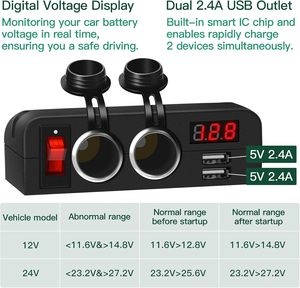 Divisor de enchufe de encendedor de cigarrillos 192W 2 adaptador de enchufe cargador <span class=keywords><strong>USB</strong></span> de coche de múltiples puertos - Product Image 5