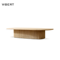 WBERT Table basse moderne et luxueuse en chêne et marbre Plinthe Mulholland Design pour salle à manger, maison, hôtel, villa, style américain