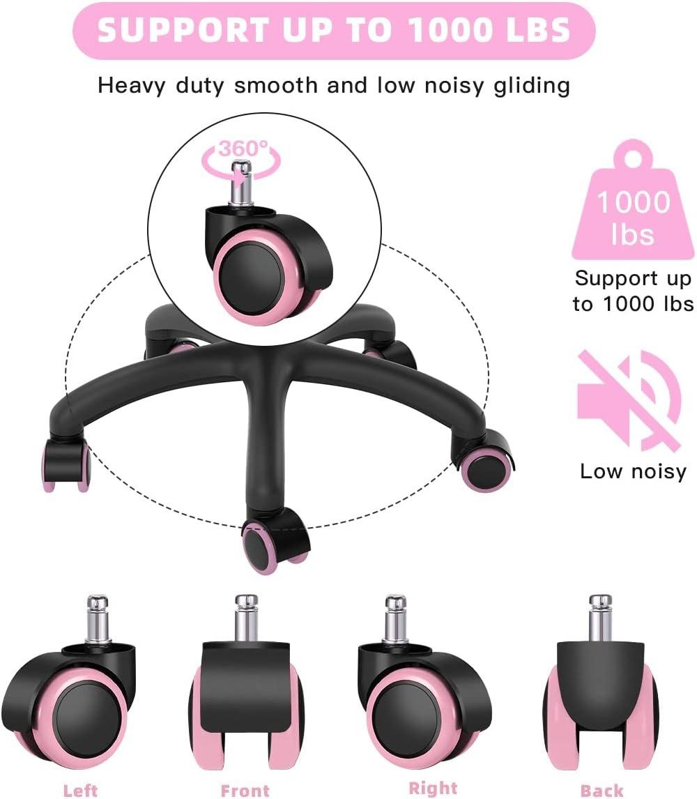 SGY Set of 5 Pink Office Chair Wheel 2 Inch Nylon Stem Furniture Casters with Brake