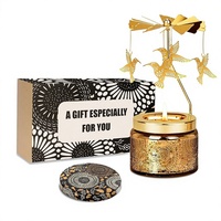 Ensemble cadeau de bougies aromatiques en pot avec lanterne rotative, bougie décorative en cire de soja à parfum longue durée, porte-bougie décoratif