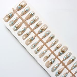 Vente en gros Réutilisable 10Pcs Moyen Cercueil <span class=keywords><strong>Faux</strong></span> Ongles Motifs de Fleurs Oeil de Chat Presse sur Ongles pour le Printemps - Product Image 3