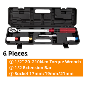 Jeu de clés dynamométriques 6 pièces 1/2''20-210N.m ±3% 72 dents à double échelle pour vélo, <span class=keywords><strong>moto</strong></span>, voiture - Product Image 1