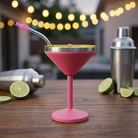 Verre à Margarita de 8 oz avec pied, verres à cocktail isothermes sous vide avec couvercle coulissant et paille, tasse à Martini en acier inoxydable