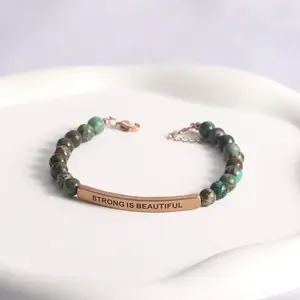 Großhandel Arten von Naturstein elastischen Gravur inspirierende Wörter Schwester Liebe Freund Mutter Perlen Armband für Frauen und Männer