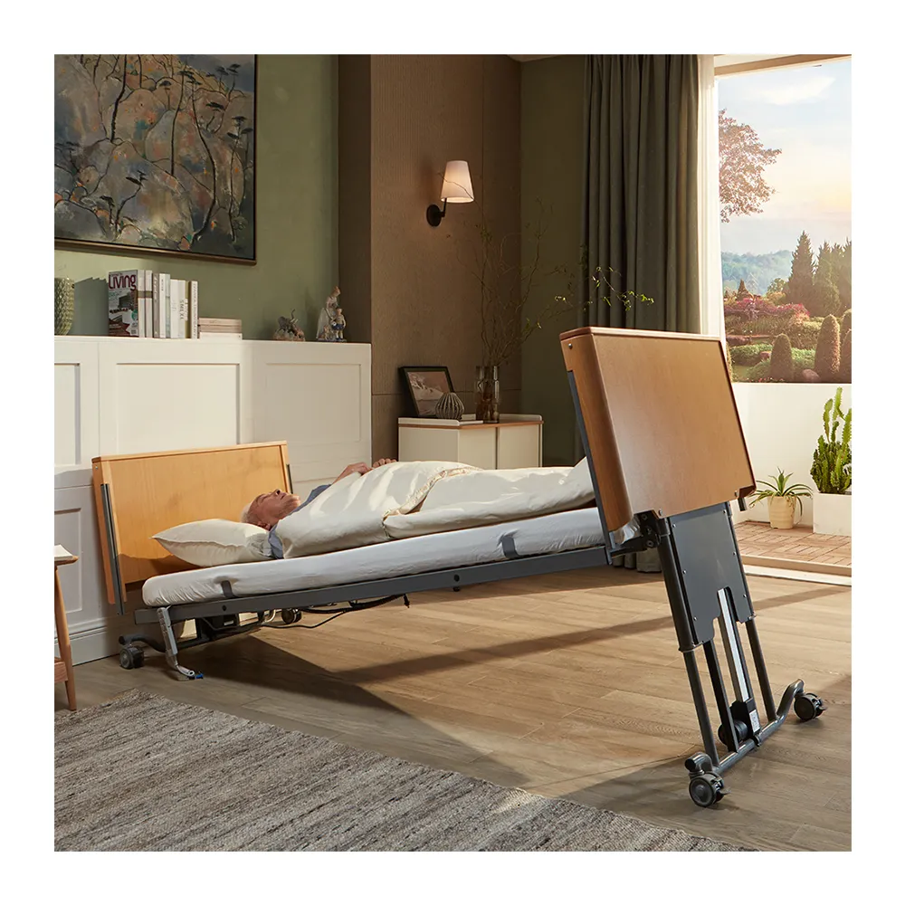 Tecforcare mdical beds for home care electric backrest nursing elderly care bed wood rotating bed