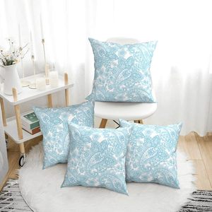 Set of 4 16x16 Inch Blue Square <b>Throw</b> Pillow Covers Paisley Print Silk Decorative Pillow Case <b>for</b> <b>Couch</b> Bed Living Room Home Use - Product Image 2