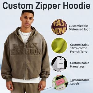 Sudadera con Capucha de Gamuza Gruesa para Hombre, Estampado 3D en Relieve, Diseño Personalizado, Estilo Vintage Lavado al Ácido, Proveedor Verificado de Ropa Urbana - Product Image 1