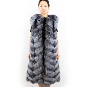 DH IATOYW 2019 Beliebte Frauen Real Fox Fur Gilet 110cm lang Großhandel Winter Silver Fox Fur Weste