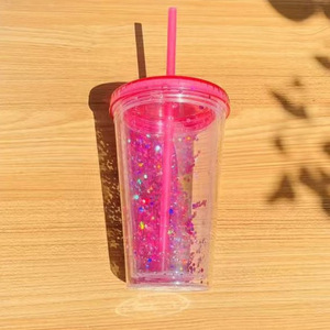 Gobelet à paille en plastique à double paroi, transparent, portable, grande capacité, avec couvercle et paille, pour usage extérieur - Product Image 4