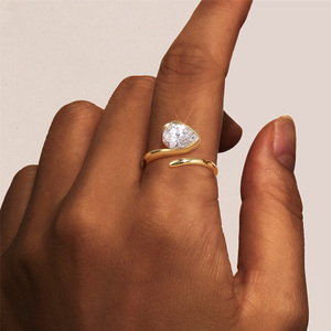 Anillo Ajustable <span class=keywords><strong>de</strong></span> Plata <span class=keywords><strong>de</strong></span> Ley 925 con Circonitas, Diseño Geométrico <span class=keywords><strong>de</strong></span> Estrella, Estilo Lujoso y Ligero AR014, para Mujeres y Niñas, Uso Diario - Product Image 2