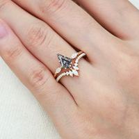 Bague de fiançailles en argent sterling 925 couleur or rose avec quartz naturel rutilé noir taille cerf-volant