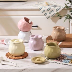 Creative Ceramic Microwavable Eco-Friendly Seasoning <b>Jar</b> with Spoon Light Luxury <b>Kitchen</b> Spice Herb <b>Storage</b> Containers - Product Image 2