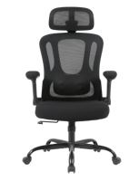 Chaise de bureau ergonomique à dossier haut en maille noire réglable avec accoudoirs et casque 6D intégrés