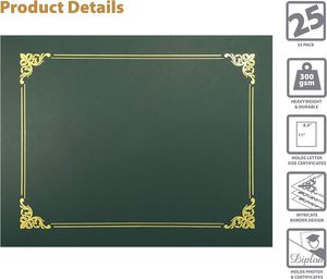Better <span class=keywords><strong>Office</strong></span> Products Paquete de 25 soportes de diploma verde Cubiertas de documentos con borde de lámina dorada para titulares de certificados de tamaño carta - Product Image 4