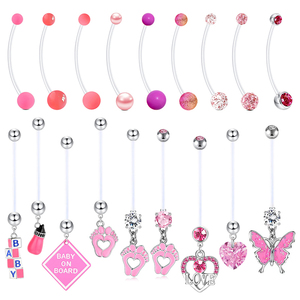 CRYSPURE Piercings <span class=keywords><strong>de</strong></span> nombril flexibles en acrylique, longs, avec zircon UV rose et pendentif bébé, bijoux <span class=keywords><strong>de</strong></span> piercing <span class=keywords><strong>de</strong></span> nombril, vente en gros OEM - Product Image 1
