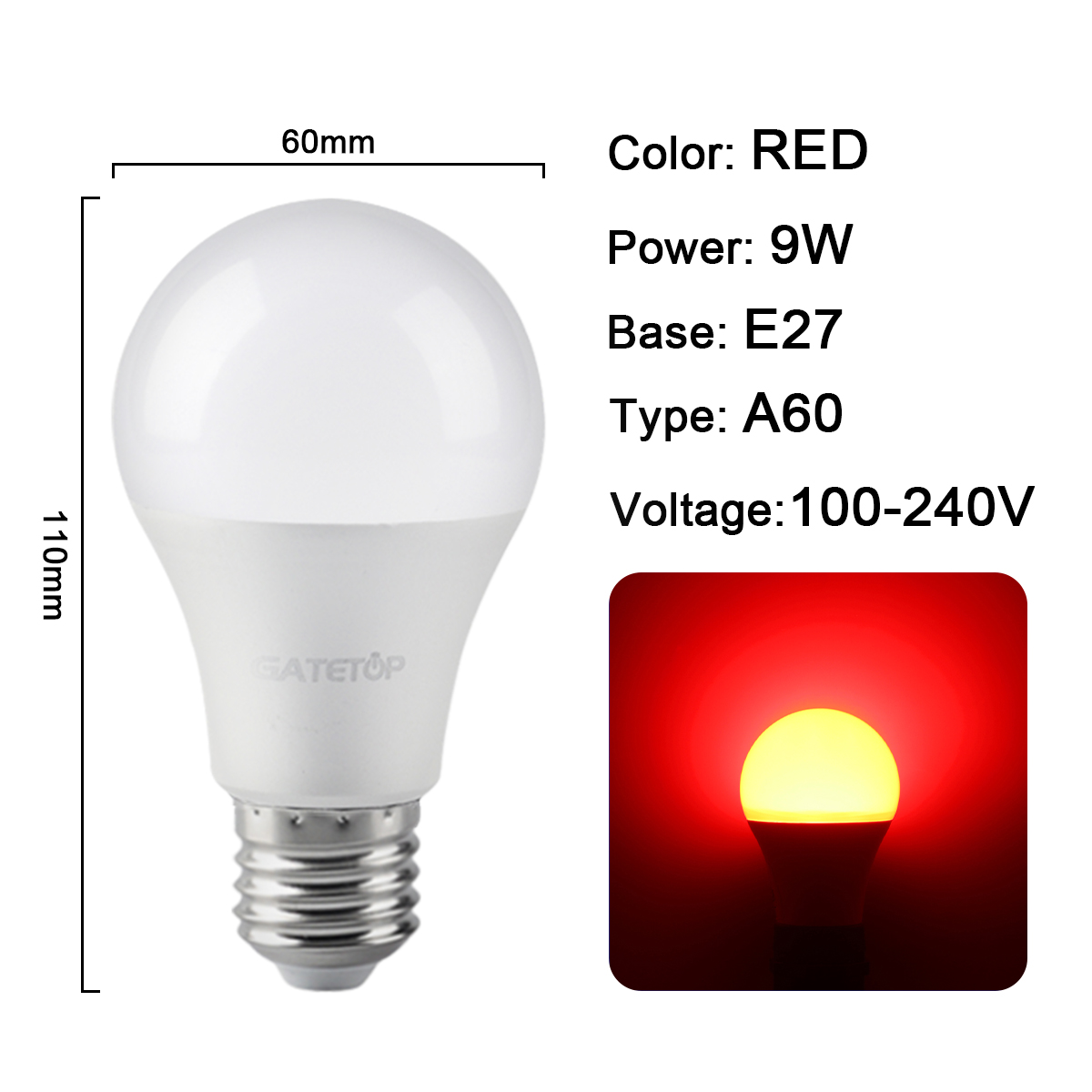 A60 9W E27 Rojo
