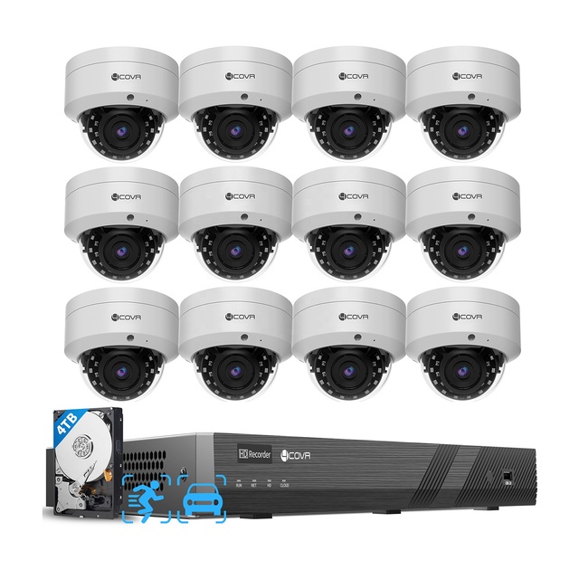 4COVR 16 Channel 4K Security Camera System 12Pcs 8MP PoE Wired Commercial Dome IP Camera Home Business Surveillance System