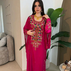 Regular Fit <b>Plus</b> <b>Size</b> Lightweight Georgette Beaded Handmade Flared Hem Floor Length High Neck Long Sleeve <b>Kaftan</b> Wedding Ramadan - Product Image 1