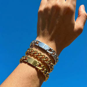 Waterproof Anti Tarnished 316L Stainless Steel Fashion <b>Men's</b> Bracelet & <b>Bangle</b> Engravable Blanks Cuban Link Bracelet For <b>Men</b> - Product Image 1