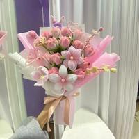 Bouquet de fleurs artificielles réalistes populaires, fait main, moderne, pour mariage, avec tige torsadée, cadeau créatif fini