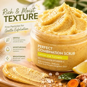 Exfoliante Corporal de Limón y Cúrcuma con Extractos Naturales de Plantas, con Partículas Finas y Suaves para una Rutina de Spa <span class=keywords><strong>en</strong></span> Casa, Disponible <span class=keywords><strong>en</strong></span> Stock - Product Image 3