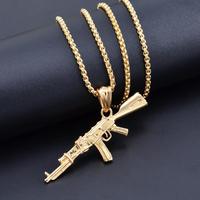 Tendance Hip Ice out Or Argent Ak 47 Gun Pendentif Collier pour Hommes Street Rap Rock Déclaration Bijoux
