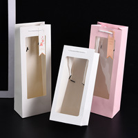 Sacs cadeaux en papier blanc et rose pour bouteille de vin simple avec fenêtre transparente, logo personnalisé, vente en gros