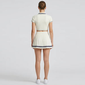 Completo da Tennis Personalizzato per Donne, Abito Colorblock per Pickleball e Padel, Top Corto con Colletto a <span class=keywords><strong>Polo</strong></span> e Maniche Corte, Set con Gonna Plissettata per Golf e Tennis - Product Image 3