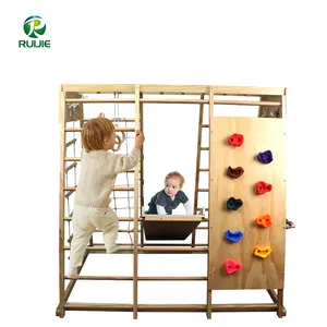 8 In 1 Climbing Toys For Toddlers Kids Wood Montessori Climber Play Set With Slide Swing Climbing Net Monkey Bars Rope Ladder