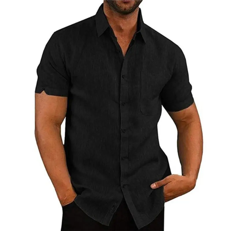 Мужская повседневная Однотонная рубашка на заказ, черная блузка с коротким рукавом и принтом
