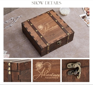 Boîte à souvenirs en bois gravée personnalisée pour mariage, cadeau d'anniversaire, de fiançailles pour couples, ou de fête prénuptiale, avec <span class=keywords><strong>rangement</strong></span> en forme de cœur - Product Image 4