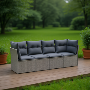 Ensemble de canapés de jardin gris 4 places en rotin, mobilier d'extérieur résistant aux intempéries, design contemporain - Product Image 2