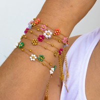 Ensemble collier et bracelet bohème transfrontalier fait main avec perles de rocaille colorées et fleurs