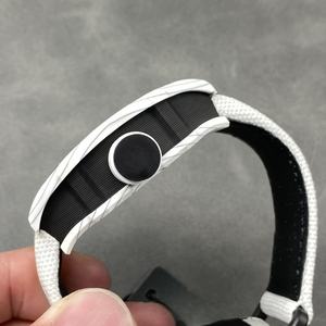 Montre pour homme haut de gamme avec boîtier en fibre de carbone blanche, mouvement tourbillon creux, bracelet en tissu doux - Product Image 4