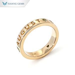 Tianyu Gems Custom 14K Solid Yellow Gold Engraved Birthstone <b>Ring</b> Peridot Custom <b>Name</b> Engraving Band - Product Image 2