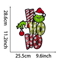 Grandes écussons thermocollants en chenille pailletée Grinch de Noël, broderies et appliques pour vêtements et sweats à capuche, motif arbre de Noël et thème festif